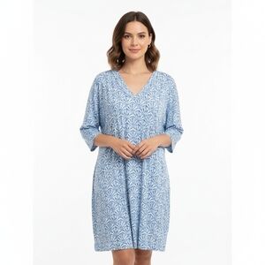 Stella Parker Tunic Styke Dress Blue Seashell Pattern Beach Resort Size XL